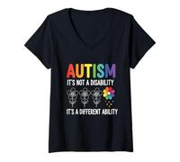 Femme Ce n'est Pas Un Handicap, C'est Une capacité différente : l'Autisme T-Shirt avec Col en V