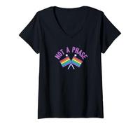 Femme Ce n'est Pas Une Phase ! Drapeau Arc-en-Ciel LGBTQI Pride T-Shirt avec Col en V