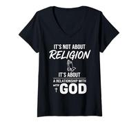 Femme Ce n'est Pas Une Question de Religion, C'est Une Relation chrétienne T-Shirt avec Col en V