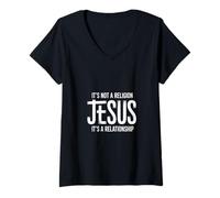 Femme Ce n'est Pas Une Religion, C'est Une Relation avec Jésus Design T-Shirt avec Col en V