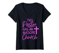Femme Ce Pasteur a Un Excellent ministre de l'Église, Un clergé, Un prêtre, Un Dieu T-Shirt avec Col en V