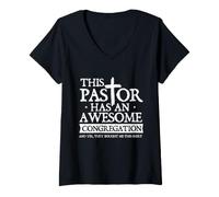 Femme Ce Pasteur a Une congrégation géniale - Christian Preacher T-Shirt avec Col en V