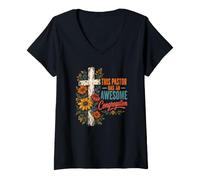 Femme Ce Pasteur a Une congrégation géniale T-Shirt avec Col en V