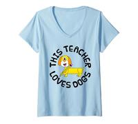 Femme Ce professeur adore les chiens, retour à l'école Teckel T-Shirt avec Col en V