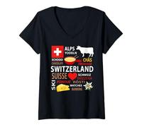 Femme Ce Que J'aime en Suisse T-Shirt avec Col en V