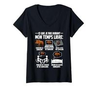 Femme Ce Que Je Fais Durant Mon Temps Libre C'est Chasser Sanglier T-Shirt avec Col en V