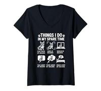 Femme Ce que je fais pendant mon temps libre Amoureux de bouledogues français T-Shirt avec Col en V