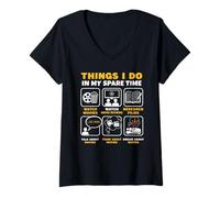 Femme Ce Que Je Fais Pendant Mon Temps Libre Cinéma T-Shirt avec Col en V
