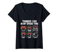 Femme Ce Que Je Fais Pendant Mon Temps Libre | Funny Gamer T-Shirt avec Col en V