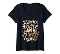 Femme Ce Que Le Chat Veut, Le Chat obtient T-Shirt avec Col en V