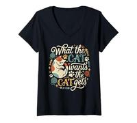 Femme Ce Que Le Chat Veut Que Le Chat Devient drôle T-Shirt avec Col en V