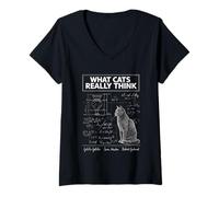 Femme Ce Que pensent Vraiment Les Chats, Une Science Physique Amusante pour Les Amoureux des Chats T-Shirt avec Col en V