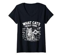 Femme Ce Que pensent Vraiment Les Chats, Une Science Physique Amusante pour Les Amoureux des Chats T-Shirt avec Col en V