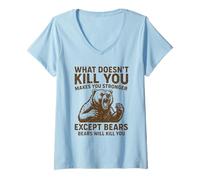 Femme Ce Qui ne Vous Tue Pas Vous Rend Plus Fort, sauf Les Ours Qui campent T-Shirt avec Col en V