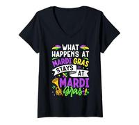Femme Ce Qui se Passe chez Mardi Gras Reste chez Mardi Gras T-Shirt avec Col en V