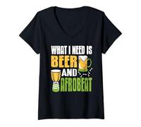 Femme Ce Qu'il Me Faut, C'est de la Bière et de l'Afrobeat T-Shirt avec Col en V