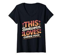 Femme Ce Rat de bibliothèque Aime la Nourriture Chinoise | Humour de Lecture et de Plats à emporter T-Shirt avec Col en V