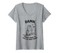 Femme Ce satané Loutre devra Peut-être Appeler Thicc Aujourd'hui Meme T-Shirt avec Col en V