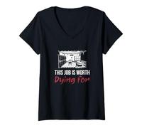 Femme Ce Travail Vaut la Peine de Mourir pour Les techniciens d'autopsie des Sciences mortuaires T-Shirt avec Col en V