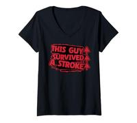 Femme Ce type a survécu à un AVC Sensibilisation aux accidents vasculaires cérébraux rouges T-Shirt avec Col en V