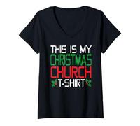 Femme Ceci est ma Phrase drôle de Noël pour l’église T-Shirt avec Col en V