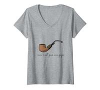 Femme Ceci n'est pas une pipe Cute Art This is Not a Pipe T-Shirt avec Col en V
