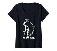 Femme Cela Signifie l'amitié dans l'art de la Calligraphie stylisée Chinoise T-Shirt avec Col en V