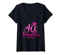 Femme Célébration d'anniversaire 40 ans et fabuleuse couronne rose pour femme T-Shirt avec Col en V