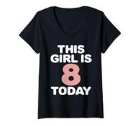 Femme Célébration d'anniversaire « This Girl is 8 Today » T-Shirt avec Col en V