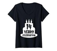 Femme Célébration de 14 Ans - Événement, Anniversaire ou Anniversaire T-Shirt avec Col en V