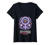 Femme Célébration de la Journée Internationale de la solidarité des Femmes T-Shirt avec Col en V