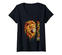 Femme Célébration de l'émancipation du Lion de la Liberté du 16 Juin T-Shirt avec Col en V