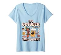 Femme Célébration de l'Oktoberfest It's October Time to Fest T-Shirt avec Col en V