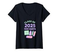 Femme Célébration des 100 Derniers Jours de la Classe 2025 T-Shirt avec Col en V