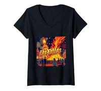 Femme Célébration du feu du Festival de Valence de Las Fallas T-Shirt avec Col en V
