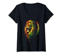 Femme Célébration du Lion de la Liberté Afro-Américain Juneteenth T-Shirt avec Col en V