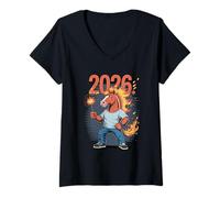 Femme Célébration du Nouvel an Chinois 2026 de l'année du Cheval T-Shirt avec Col en V