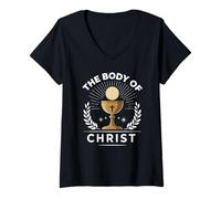 Femme Célébration eucharistique de la communion catholique T-Shirt avec Col en V