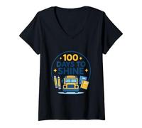 Femme Célébration Scolaire Bright 100 Days to Shine T-Shirt avec Col en V