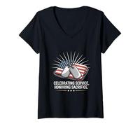 Femme Célébrer le service en l'honneur du sacrifice Journée des anciens combattants T-Shirt avec Col en V