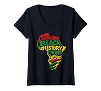 Femme Célébrer l'histoire des Noirs Culture Excellence African Pride T-Shirt avec Col en V
