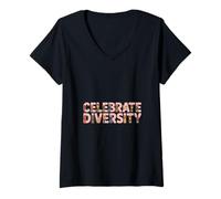 Femme Célébrez la diversité avec Une communauté Inclusive T-Shirt avec Col en V