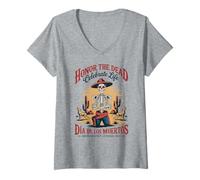 Femme Célébrez la vie - Crâne de cowboy Día de los Muertos T-Shirt avec Col en V