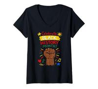 Femme Célébrez Le Mois de l'histoire des Noirs Fist Pride T-Shirt avec Col en V