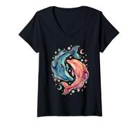 Femme Celestial Watercolor Dolphin Animal Sea Life T-Shirt avec Col en V