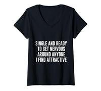 Femme Célibataire et prêt à devenir nerveux T-Shirt avec Col en V