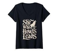 Femme Celle Qui hurle mène Alpha Y2K Wolf Meme Fearless Alpha Girl T-Shirt avec Col en V