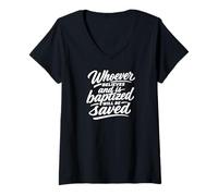 Femme Celui Qui croit et est baptisé Sera sauvé T-Shirt avec Col en V