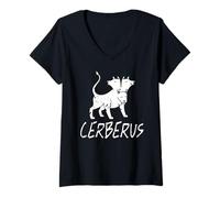 Femme Cerbère Chien à Trois Têtes Mythe Grèce Antique Héros T-Shirt avec Col en V