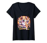 Femme Cerberus Corgi Mythologie des lévriers à trois têtes pour amoureux des chiens T-Shirt avec Col en V